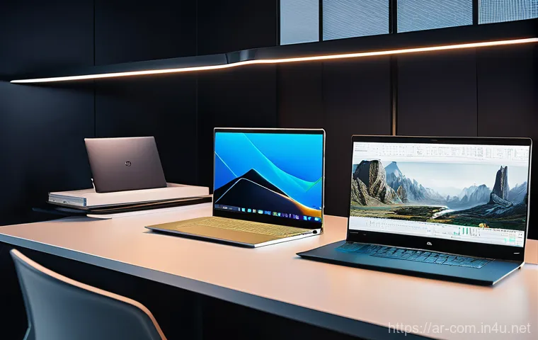 다목적 노트북과 게이밍 노트북 비교 - A powerful gaming laptop with aggressive lines and customizable RGB lighting on the keyboard and cha...