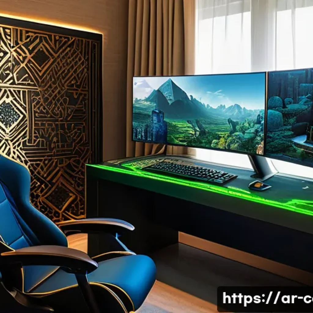 중급 게이밍 PC를 위한 CPU 선택 - A modern Middle Eastern gamer’s setup focused on a mid-range gaming PC build in 2024, featuring a sl...