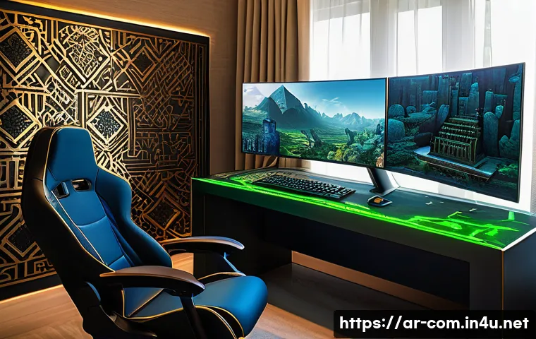 중급 게이밍 PC를 위한 CPU 선택 - A modern Middle Eastern gamer’s setup focused on a mid-range gaming PC build in 2024, featuring a sl...