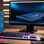 프로세서와 그래픽카드의 밸런스 맞추기 - A detailed, vibrant computer workspace set in a modern home office with Arabic cultural elements suc...