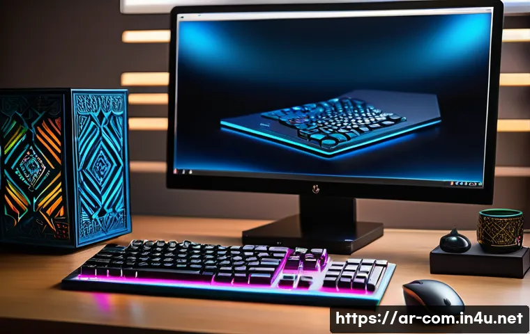 프로세서와 그래픽카드의 밸런스 맞추기 - A detailed, vibrant computer workspace set in a modern home office with Arabic cultural elements suc...