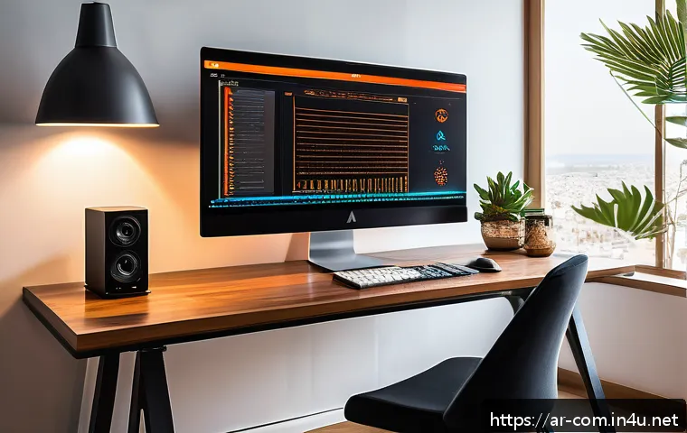 RGB PC 구성과 전력 소비 - A modern computer setup in an Arabic home office, featuring a sleek desktop PC with RGB lighting emi...