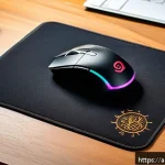 게이밍 마우스패드 추천 - A close-up, high-resolution image of a sleek gaming setup featuring a fabric mouse pad with detailed...