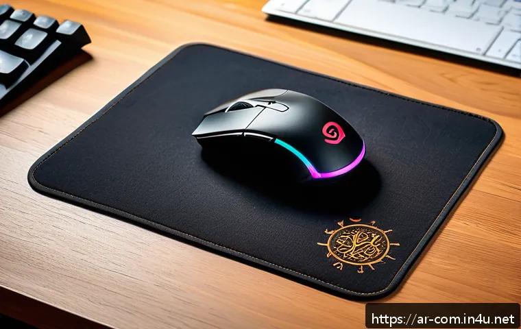 게이밍 마우스패드 추천 - A close-up, high-resolution image of a sleek gaming setup featuring a fabric mouse pad with detailed...