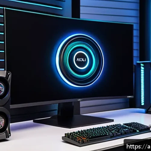고성능 그래픽카드 추천 - A futuristic computer setup featuring the latest mid-range graphics cards like NVIDIA GeForce RTX 40...