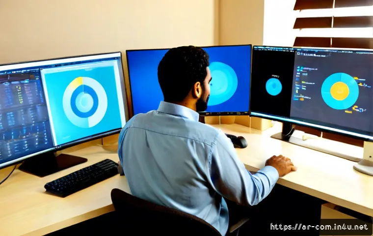 컴퓨터 성능 테스트 소프트웨어 추천 - Photorealistic modern home office in Riyadh, Arab man in modest casual clothing seated at a clean de...